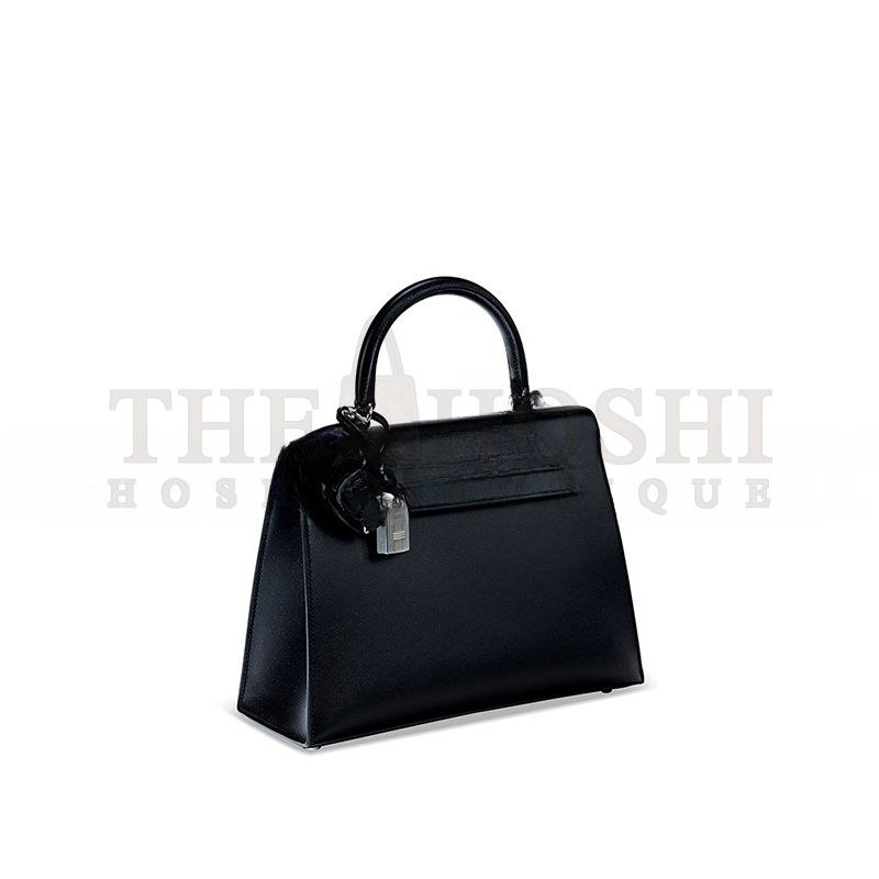 H**me5 A BLACK TADELAKT KELLY 25 BOX WITH PALLADIUM HARDWARE (25*17*7cm) Master Quality